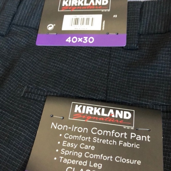 Kirkland Signature Men's Non-Iron Dress Pant Comfort Black Check Tapered Leg New - Picture 6 of 7